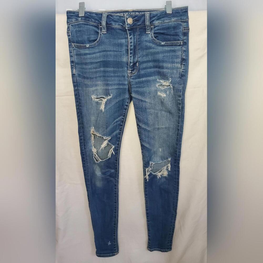 Blue Women’s Ripped American Eagle Outfitter Super Hi-Rise Jeggings 4